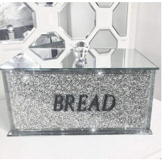 Crystal Filled Mirrored Bread Bin Glass Box Glass Kitchen Dining Storage Kitchen Container Sparkly Crushed Diamond Crystal Stylish and Attractive Design Home Decor