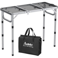 Anbte Campingtisch Klapptisch 87x40cm Aluminium Rahmen 3 Höhenverstellbar 26/48/70cm Koffertisch mit Metallgitter Tischplatte Tragbar Picknicktisch für Camping Strand Balkon (Silber)