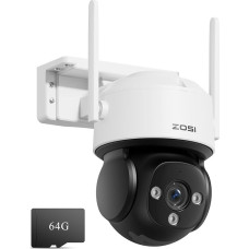 ZOSI 4K 8 MP stebėjimo kamera WLAN lauke su 64 GB kortele, 360° PTZ kamera, asmens ir transporto priemonės aptikimas, automobilio sekimas, dvipusis garsas, IR naktinis matymas