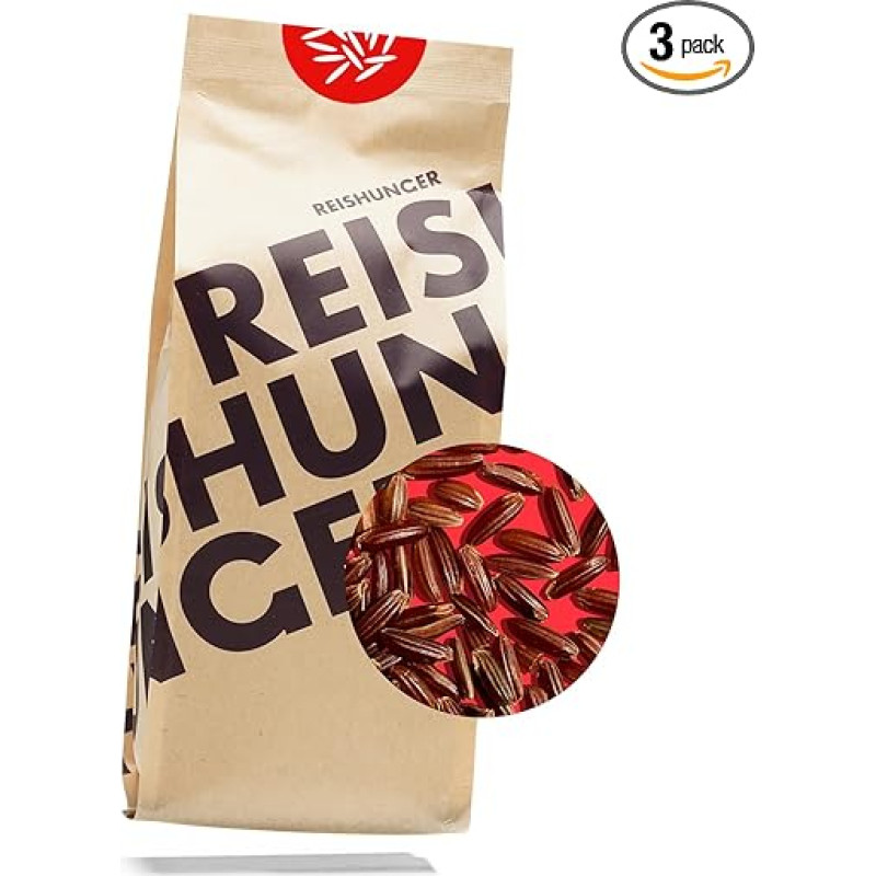REISHUNGER Ekologiški raudonieji viso grūdo ryžiai iš Italijos - 1,8 kg (3 x 600 g) - Veislė: Nuo 600 g iki 9 kg.