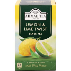 Ahmad Tea - Lemon & Lime Twist - juodoji arbata su citrina ir laimu - su vaisių gabalėliais - atskirai suvynioti, aromatingi, sandariai uždaryti arbatos maišeliai su 2 g arbatos vienoje porcijoje - 20 arbatos maišelių su juostele
