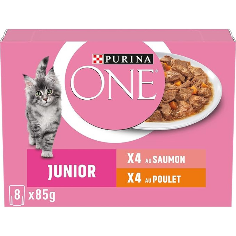 PURINA One Junior dispersinis padažas su lašišos ir vištienos skoniais kačiukui 8 x 85g