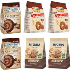 2 x Mulino Bianco Cioccograno viso grūdo sausainiai su šokoladu 350 g + 2 x Misura Fibraextra Integrali viso grūdo sausainiai 330 g + 2 x Divella Ottimini Integrali con gocce di cioccolato viso grūdo sausainiai