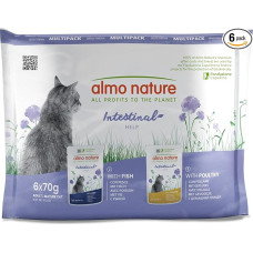 Almo Nature Functional - Intestinal Help - Wet Food for Adult Cats with Sensitive Intestines - with Fish and Poultry - Microbiome Support - 70 g (Pack of 6)