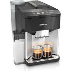 Siemens Fully Automatic Coffee Machine EQ500 Integral, Coloured TFT Display, 9 Coffee and Milk Drinks, Double Cup Function, Easy Cleaning, Removable Brewing Unit, Silver Black, TQ513D01