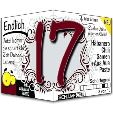 Schlump-Chili Endlich 17 - juokinga aštri gimtadienio dovana. Originali dovanos idėja 17-ojo gimtadienio proga jauniems vyrams ir moterims.