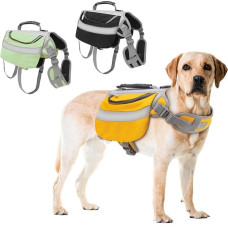 Hundeweste kuprinė Geschirr Atmungsaktiv Robust Mit Reflektierenden Streifen 2 Seitentaschen Wasserdicht Für Spaziergänge Wandern Training (Gelb)