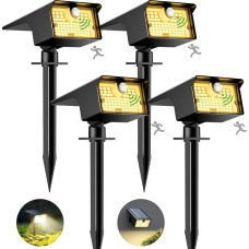 nipify 4 saulės žibintų pakuotė su judesio jutikliu 3 režimai Saulės prožektorius lauko sodui IP65 Vandeniui atsparūs saulės sodo žibintai Saulės žibintai LED saulės prožektorius Lauko kelias Kiemas