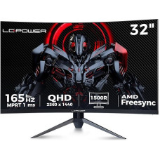 LC-POWER 32 Inch Curved Gaming Monitor, WQHD 2560 x 1440, VA Panel, 1ms, 165Hz, 1500R, Free Sync, 3500:1, 120% sRGB, HDMI, Display Port, LC-M32-QHD-165-C-V2