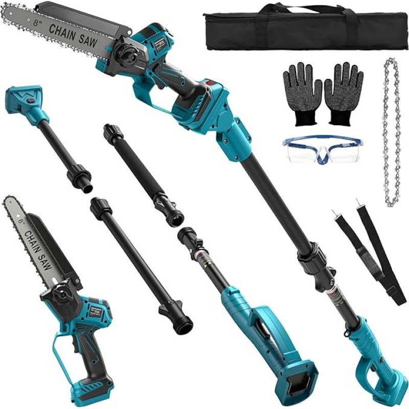 Akumuliatorinis šakų grandininis pjūklas Profesionalus šakų genėjimo pjūklas Makita 18 V (be akumuliatorių), 2 in 1 Mini 8 colių grandininis pjūklas Teleskopinis elektrinis teleskopinis pjūklas Genėjimo pjūklas Rankinis grandininis pjūklas Akumuliatorinis