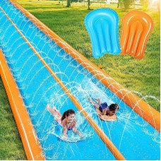 Sloosh 762 × 183 cm Doppel-Wasserrutsche, Wasserrutsche für den Rasen mit Sprinkler und 2 aufblasbaren Gleitmatten, für Erwachsene Kinder, idealus Sommerpartys, Garten- und Outdoor-Spielaktivitäten