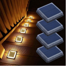 Lacasa Solar Floor Lights Outdoor Solar Light Garden 50LM LED Step Light 3000K Warm White Stair Light Outdoor Waterproof IP68 for Walkway Stairs Square Pack of 4