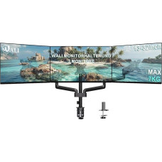 WALI monitoriaus laikiklis 3 monitoriams, trigubas stalinis laikiklis su dujinėmis spyruoklėmis ekranams iki 32 colių, 3 monitorių laikiklis VESA 75 x 75/100 x 100 mm (GSDM003), juodas