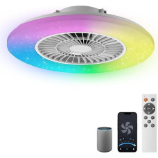 Modernus išmanusis LED lubų šviestuvas su ventiliatoriumi ir RGB rėmelio apšvietimu, RGB lubų ventiliatorius su šviestuvu, nuolatinis vėdinimo greitis, lengvas šviesos pritemdymas, 3000-5500 K, baltas, 60 cm