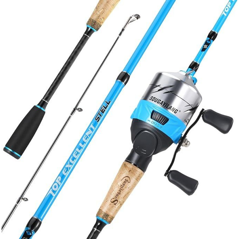 Sougayilang Spincast Žvejybos ritė Rod Combo dviejų dalių mėlyna nešiojamas lengvas užmetimas Rod su Quickset Anti-Reverse Spincast ritė gėlųjų vandenų