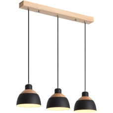 Retro Wooden Hanging Light, 3-Bulb Dining Table Lamp, Black Metal Pendant Light, Industrial Height Adjustable Pendant Lamp for Dining Room, Kitchen, Cafe, Counter Indoor, Office, Pendant