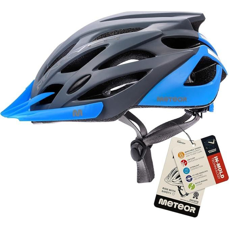 meteor Marven Bicycle Helmet for Men/Women/Children, MTB, Scooter Helmet, Girls’/Boys’ Bicycle Helmet for Downhill, Road Bikes, Mountain Bikes, Inline Skates, BMX