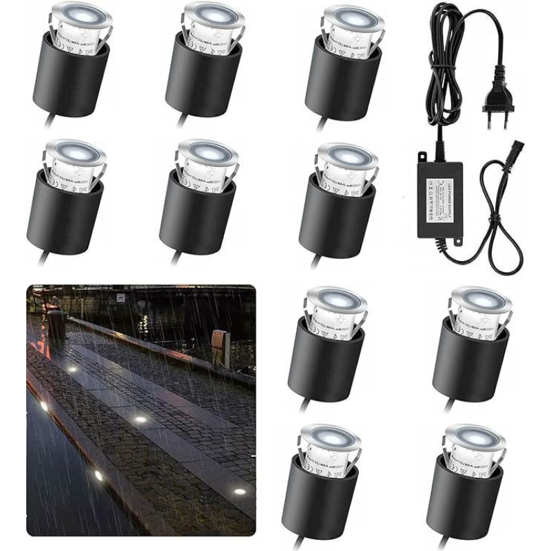 10 LED įleidžiami prožektoriai Baltas LED įleidžiamas grindų prožektorius lauke IP67 atsparus vandeniui 0,6 W Skersmuo 32 mm Vidinis lauko lauko terasos virtuvės sodo 4000 K 12 V