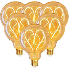 Edisono senovinė lemputė, E27 LED Vintage Dimmable 4 W G80 E27 LED Warm White 2700 K Retro lemputė, idealiai tinkanti viešbučiui, svetainei, restoranui, barui - gintarinis stiklas - širdis, 6 vnt.