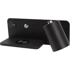 LED sieniniai šviestuvai, sieninė skaitymo lemputė, naktinis sieninis šviestuvas su 5 V USB įkrovimo prievadu ir belaidžiu įkrovikliu, besisukantis sieninis šviestuvas su šilta šviesa miegamajam, svetainei (juoda dešinė)