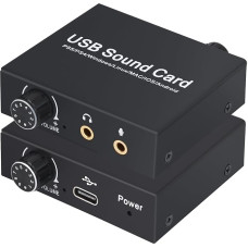 Tendak USB Sound Card, External Stereo Sound Card, USB Audio Adapter with 3.5 mm Headphones and Microphone Port, Volume Control, Bass Adjustment for Windows, Mac, Linux, PC, Laptops, Desktops, PS5