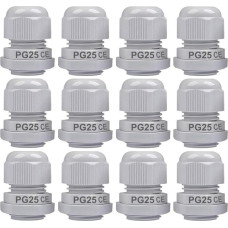 Gebildet Pack of 12 Cable Gland, PG25 Plastic, Waterproof, Adjustable, 16-21mm, IP68, Cable Gland, Connection with Rubber Seals, Wire Protection (White)