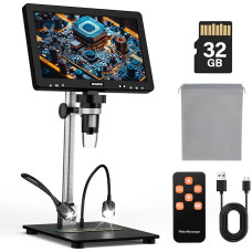 WADEO 10,1 colio LCD skaitmeninis mikroskopas 1500x su 32 GB kortele, nešiojamasis mikroskopas USB skaitmeninis mikroskopas su 8 šviesos diodais ir metaliniu stovu, suderinamas su 
