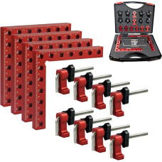 90 laipsnių kampinis spaustukas padėties nustatymo kampas 140 mm / 5,5 colio, 4 poros tvirtinimo spaustukų, matavimo kampas Dešinysis kampinis spaustukas staliaus įrankiui, kampinis įtempiklis paveikslo rėmeliui, lentynų spintoms