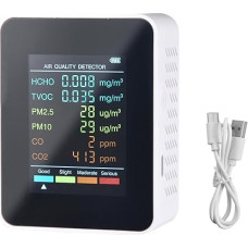 Oro kokybės detektorius, oro kokybės matuoklis, CO2 matuoklis, PM2.5, temperatūros ir drėgmės, TVOC, PM10 oro kokybės monitorius, LCD ekranas, matavimo vertė, tinka biurui, šeimai