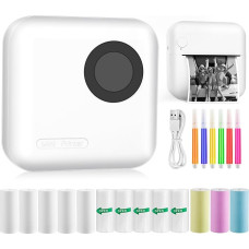 Mini Photo Printer, Thermal Printer, Portable Instant Photo Printer, Mini Photo Printing from Mobile Phone, Thermal Bluetooth with USB Charger, for Notes, Journal, List (White)