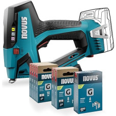NOVUS TOOLS akumuliatorinis segiklis J-551 su 9800 sąvaržėlių │ 6-14 mm plokščioms vielos sąvaržėlėms ir 16 mm vinims │ Suderinamas su 18 V ličio jonų CAS akumuliatoriumi │ Be akumuliatoriaus ir įkroviklio │ Profesionalus medienos segiklis