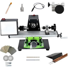 1200 W mini tekinimo staklės metalui ir medienai, 0-120 mm prispaudimo ilgis, 25 mm maksimalus skersmuo, preciziškas gręžimo griebtuvas su aušinimo ventiliatoriumi