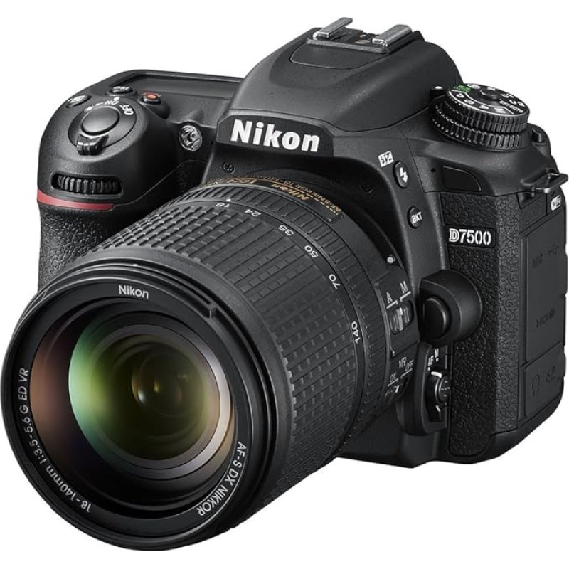 Nikon D7500 20,9 MP DSLR fotoaparatas su AF-S DX NIKKOR 18-140 mm f/3,5-5,6G ED VR objektyvu - juodas (atnaujintas)