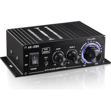 12 V Mini Amplifier, 2 Channel 600 W Peak Powerful Amplifier Class AB HiFi Stereo Bass Control RCA AUX Input for Passive Speakers Home PC TV Mobile Phone DVD (Power Supply Not Included)