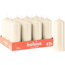 Bolsius Smooth Pillar Candles - Ivory - Pack of 12 - 15 x 6 cm - Decorative Household Candles - Burning Time 42 Hours - Unscented - Contains Natural Plant Wax - Without Palm Oil