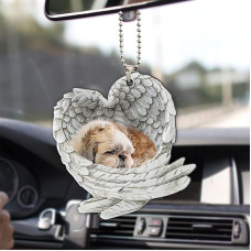 Talataca Shih Tzu Shitzu Miegantis angelas sparnai Gyvūnas naminis šuo Ūkio 2D Butas Automobilių galinio vaizdo veidrodžio priedai Kalėdų eglutės ornamentas Dekoracija Kabantis žavesys Vidinis galinio vaizdo pakabukas Dekoras