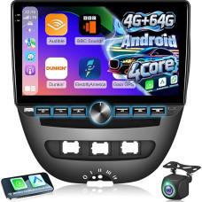 4G+64G Car Radio for Toyota Aygo/Peugeot 107/Citroën C1 2004-2014, 10 Inch Android Touch Screen, 32 Channel Equalizer, CarPlay, Android Car, Remote Control, Bluetooth 5.0 and WiFi