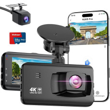 Dash Cam Car Front Rear 4K, WiFi Dash Cam with 64GB SD Card, Dash Cam Car with Reversing Assistant, Night Vision, 170° + 140° Wide Angle, 3 Inch IPS, Parking Monitoring, G-Sensor, Loop Recording