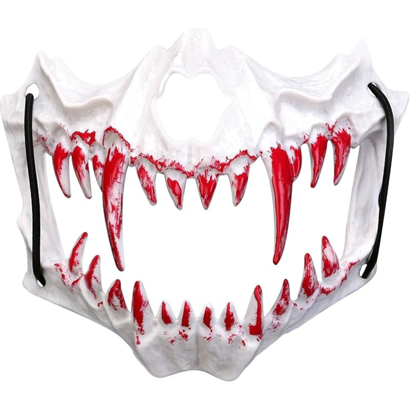 OIDEA Unisex Maskenball Totenkopf Maske: Schwarz Weiß Halloween Skull Halbmaske Gruselig mit Blutigen Reißzzähnen Gothic Schädel für Herren Damen Horror Party Cosplay Fotoshooting