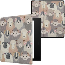 kwmobile Klapphülle kompatibel mit Amazon Kindle Oasis 10. Generation Hülle - eReader Case - Schaf Weiß Braun Grau