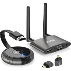 HDMI belaidis, belaidis HDMI siųstuvas ir imtuvas, dviejų ekranų belaidis HDMI 4K/5G, 164FT/50M ekrano permetimas į monitorių / projektorių, kelių kamerų gamyba, juoda