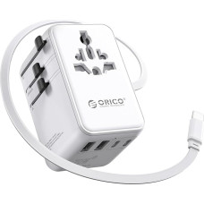 ORICO 70 W kelioninis adapteris visame pasaulyje, universalus kelioninis kištukas su USB C prailginimo kabeliu, kintamosios srovės adapteris, universalus adapteris ES, JK, JAV, AU (baltas)