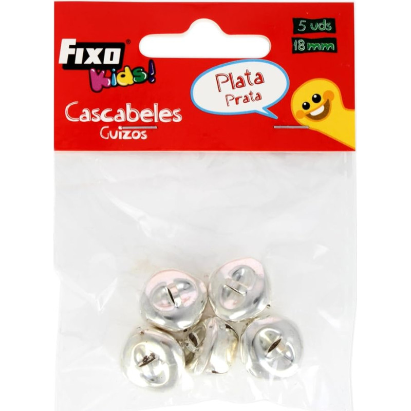 Fixo Kids | 5 sidabruotų metalinių 18 mm skersmens varpelių pakuotė mokyklų ir vaikų dekoracijoms | Kalėdos, šventės ir vakarėliai