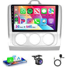 Automobilinis radijas 2G + 64G Android 15 for Ford Focus Exi MT 2 3 Mk2 Mk3 2004-2011, 9 colių HD 2.5D jutiklinio ekrano automobilinis radijas su belaidžiu Carplay Android automobilinis GPS GPS Wi-Fi USB Bluetooth FM RDS Galinis vaizdas