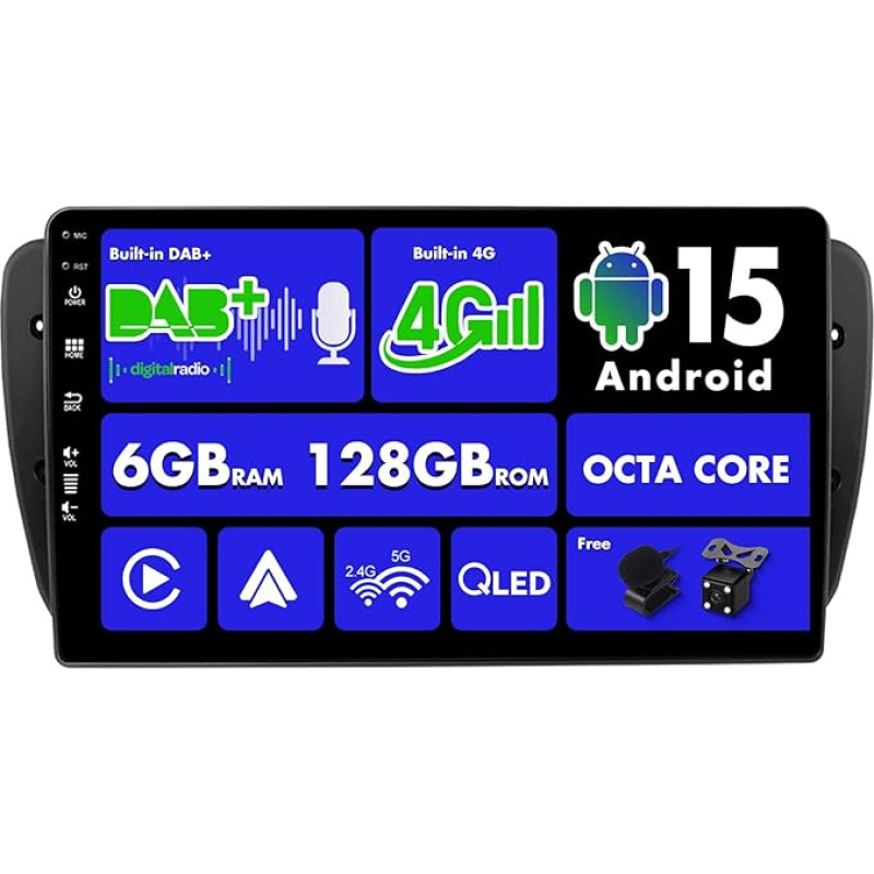 SXAUTO Integruotas 4G / DAB, Android 13-6G+128G, automobilinis radijo imtuvas Seat Ibiza 6J (2009-2014 m.), integruotas Carplay/Android Car, kamera + MIC, DSP 360-CAM vairo valdymas, Fast Boot HDMI, 2 DIN IPS 9
