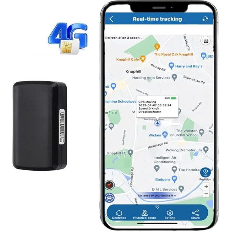 Automobilinis GPS seklys be prenumeratos - 90 dienų budėjimo režimas, 5 sekundžių padėties atnaujinimas, 4200 mAh akumuliatorius, atsparus vandeniui ir (magnetiniam automobiliui, motociklui, dviračiui) - nemokama programėlė