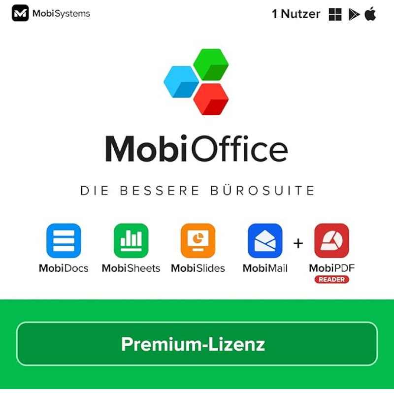 MobiOffice Premium: 4-in-1-Bürosuite für Windows | Premium-Lizenz | Textverarbeitung, Tabellenkalkulation, Präsentationen, E-Mail + kostenloser PDF-Reader