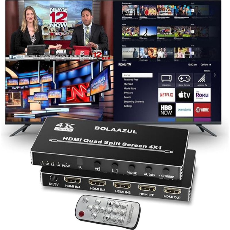 BolAAAZUL HDMI keturių ekranų dalytuvas/daugiafunkcis žiūronas - 4K 30 Hz, vientisas HDMI jungiklis PS4, DVD, fotoaparatui, kompiuteriui, televizoriui, monitoriui