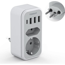 TESSAN adapteris Šveicarija Vokietija su 1 USB C ir 3 USB A, 6 lizdų adapteris, kelioninis adapteris, maitinimo adapteris Šveicarijai, Lichtenšteinui, Jordanijai, Madagaskarui, J tipo adapteris