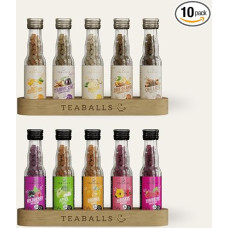 TEABALLS - 10 pavasarinių arbatos mišinių rinkinys su mediniu stovu - 10 veislių - 400 puodelių - pavasario arbatos degustavimo paketas ir pavasario dovanų idėjos
